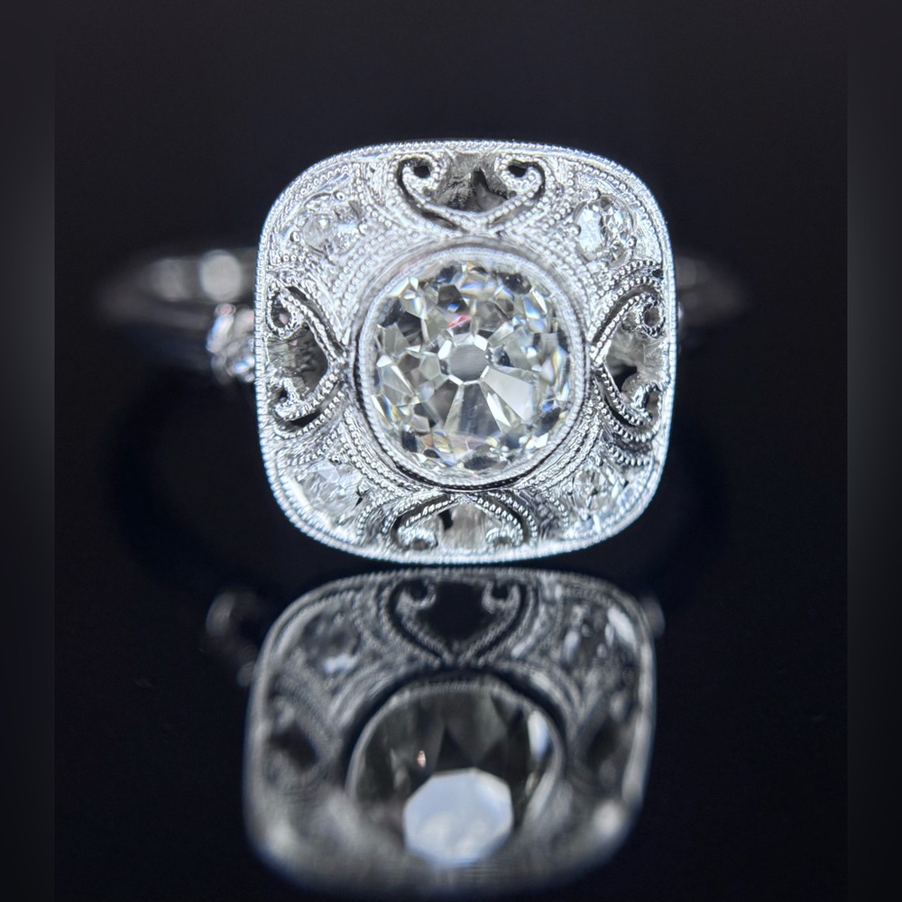 Old Mine Cut Diamond Engagement Ring Platinum 1.30 ctw